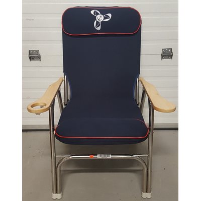 DELUXE FOLDING CHAIR STAINLESS FRAME NAVY