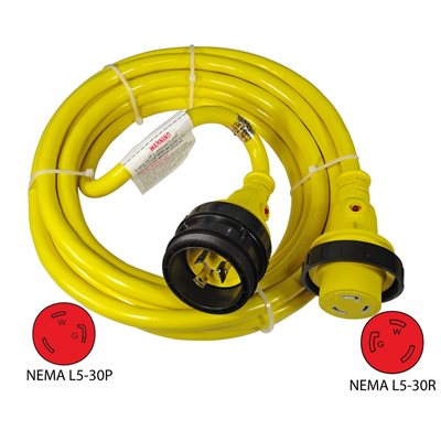 SHORE POWER EXTENSION CORD YELLOW / 30A - 25'